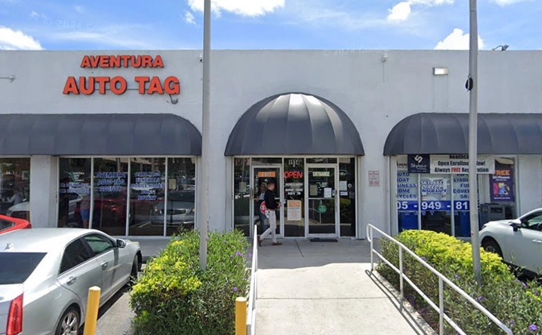 Aventura Auto tag office front and sign